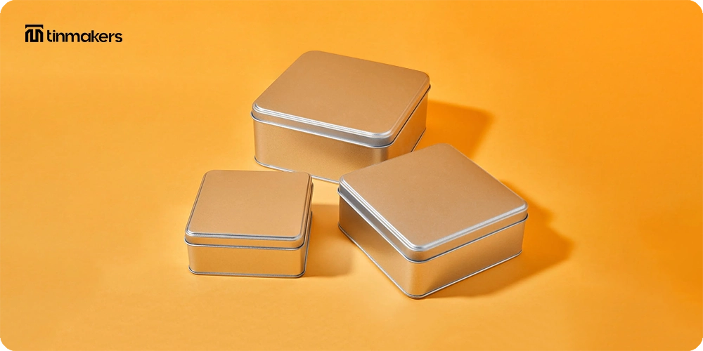 Square tins for retail packaging