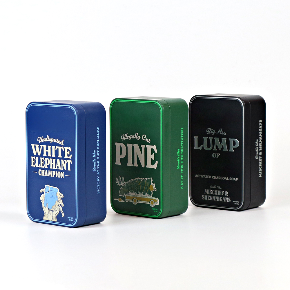 Embossed metal gift tin box with a sleek hinged lid