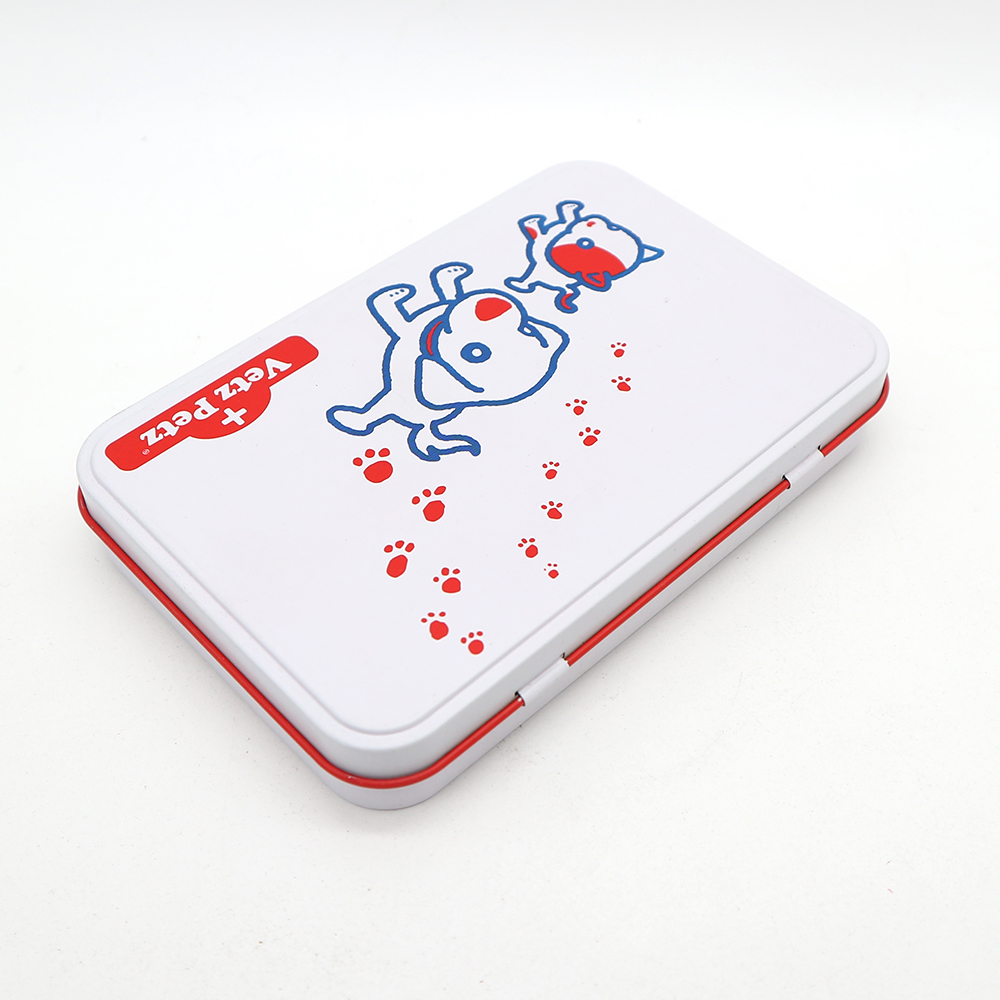 pen metal hinge top tin container showcasing a cosmetic brush set storage.