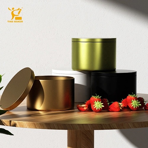 Portable seamless round candle tin on white background