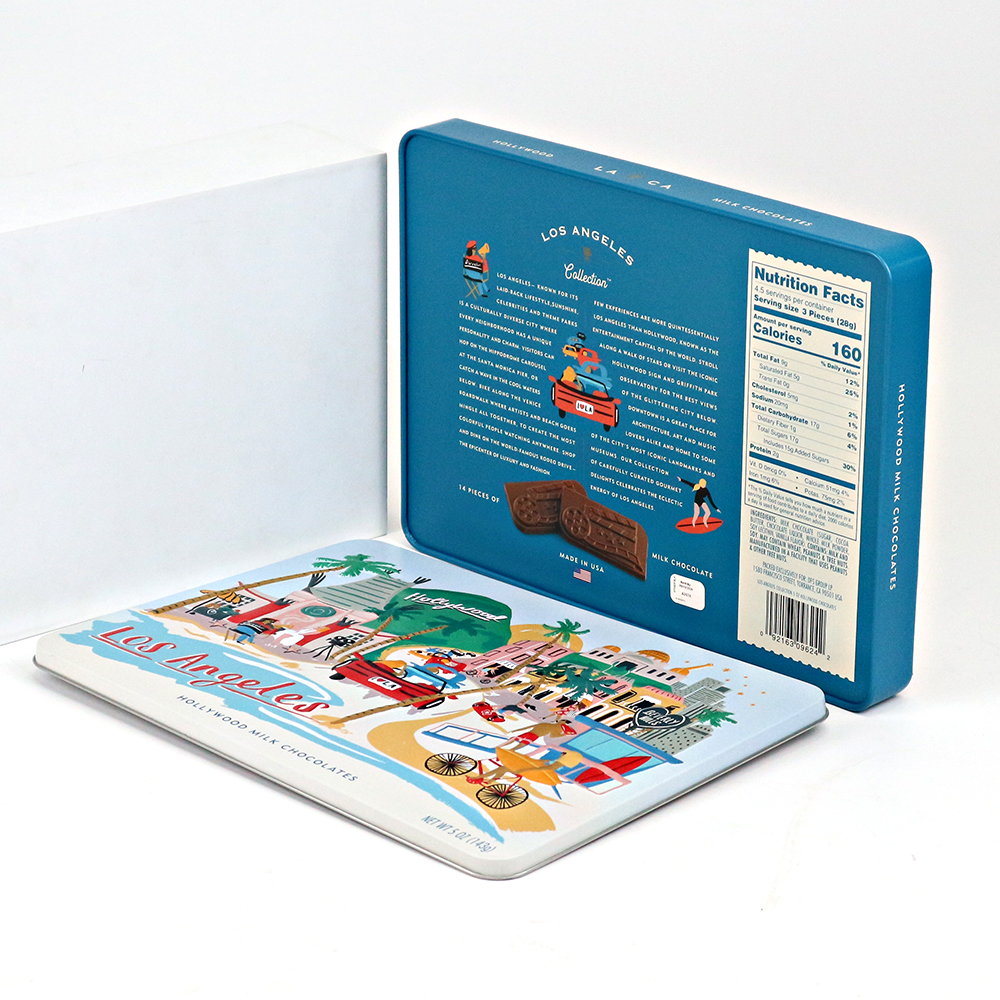 Tin box filled with assorted chocolates