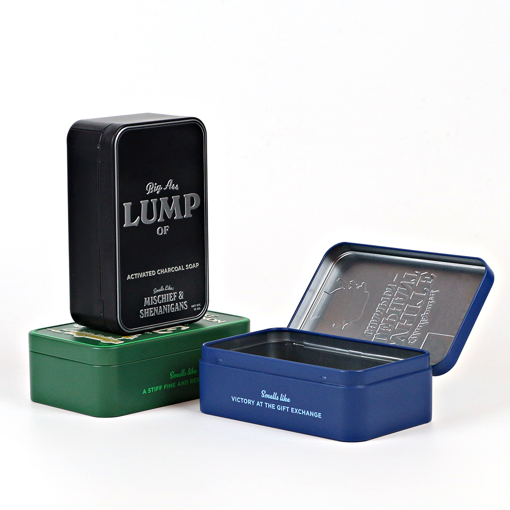 Premium metal tin box with a textured embossed finish