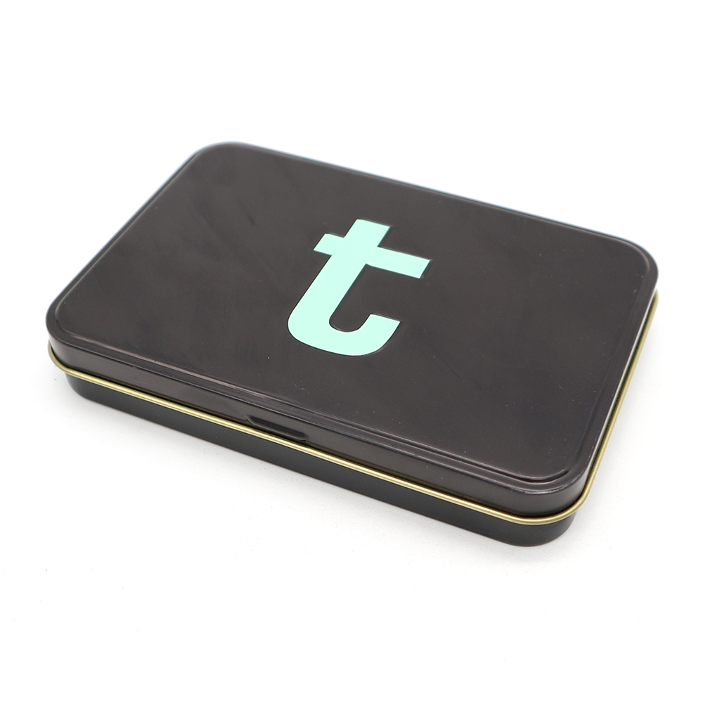 Custom printed rectangular cosmetic tin box featuring vibrant designs, perfect for luxury product packaging.