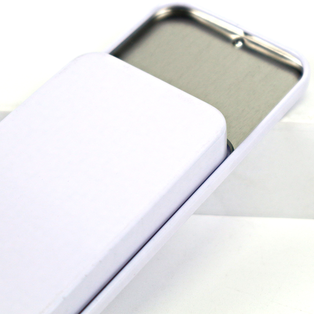 Metal cigar tin box in classic silver color with smooth sliding lid.