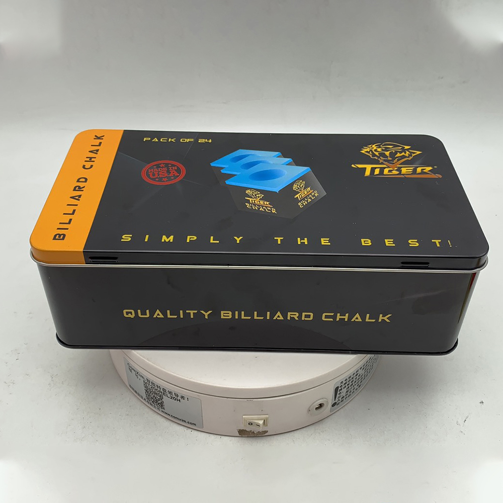  Rectangular gift tin box with billiard chalk set inside.
