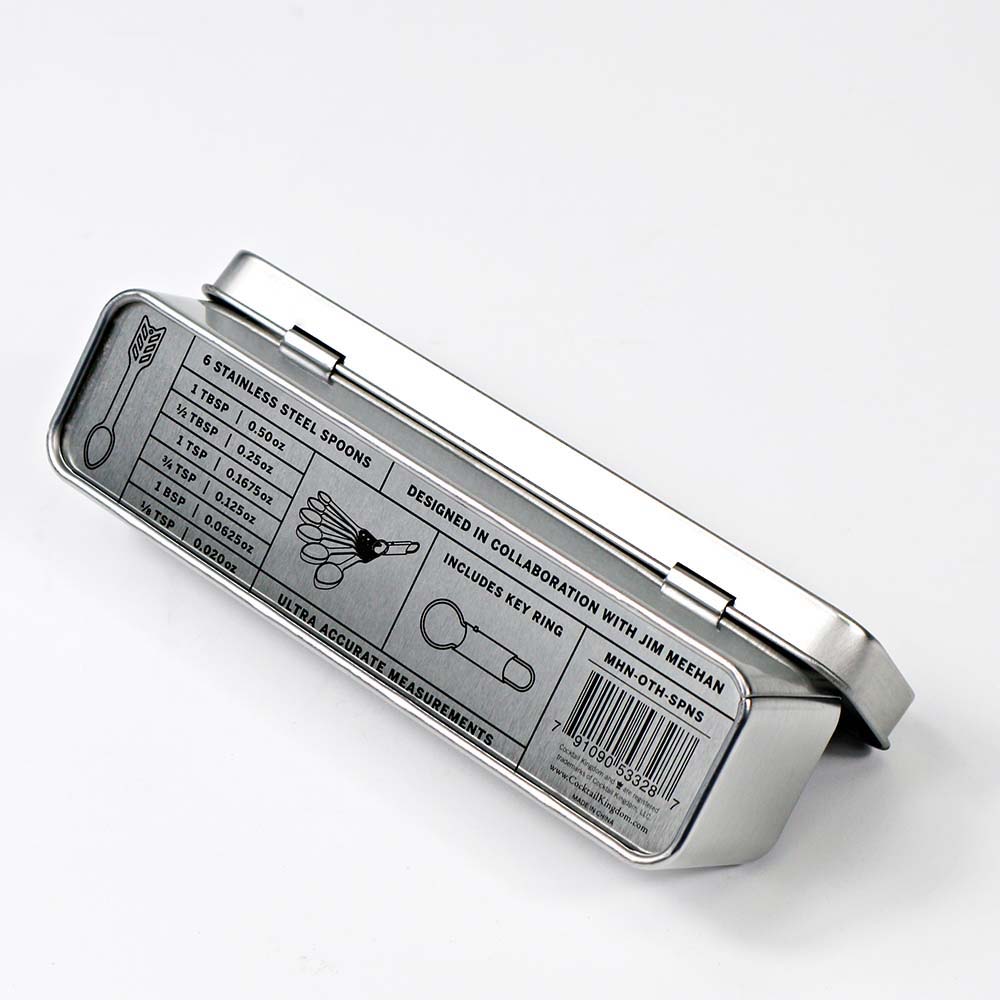 Rectangular metal spoon tin box with hinged lid and elegant design, ideal for organizing kitchen utensils or as a gift box.