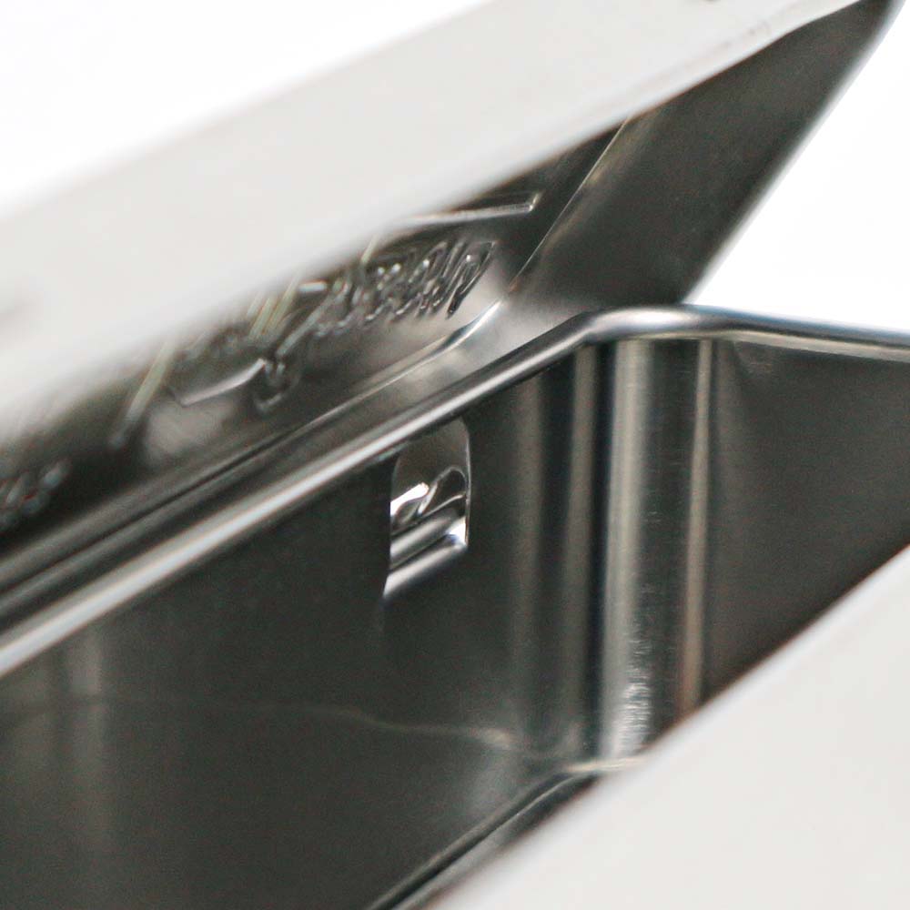 Custom rectangular metal spoon tin box with hinged lid, featuring a decorative pattern for a stylish and functional kitchen accessory.