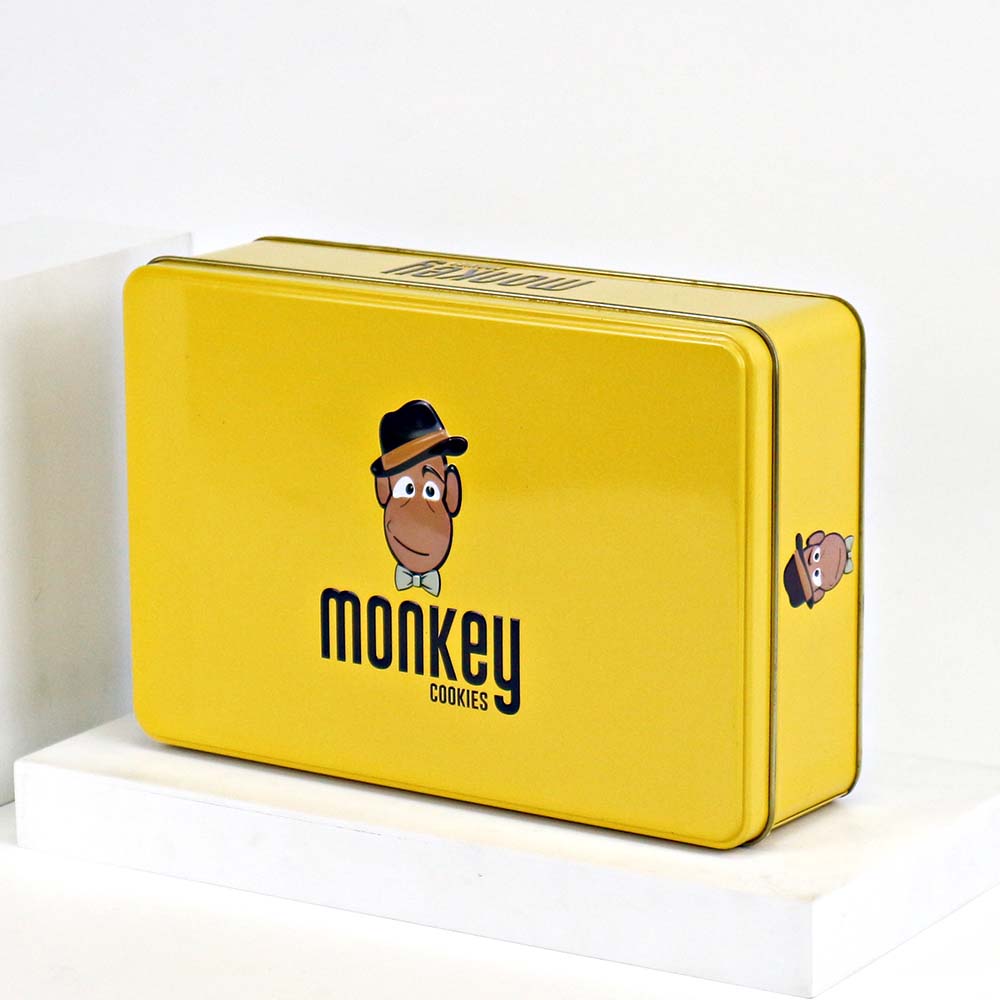 Elegant metal cookies tin box featuring a slip lid, great for storing cookies, treats, or small keepsakes in style.