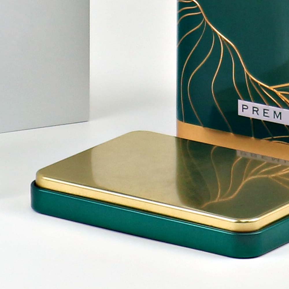 Artistic rectangular metal tea storage container with custom design, ideal for those who appreciate a unique tea box.