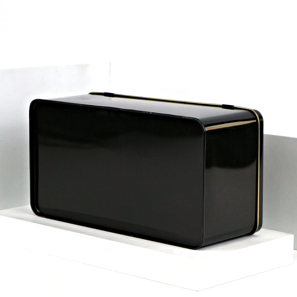 Custom-designed rectangular tissue tin box with window lid, showcasing personalized graphics for modern décor.