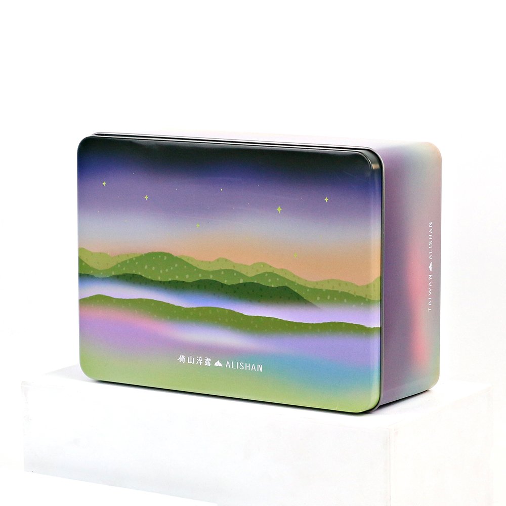 Unique seasonal rectangular tea tin box with custom prints, adding a special touch to your tea collection with seasonal designs.
