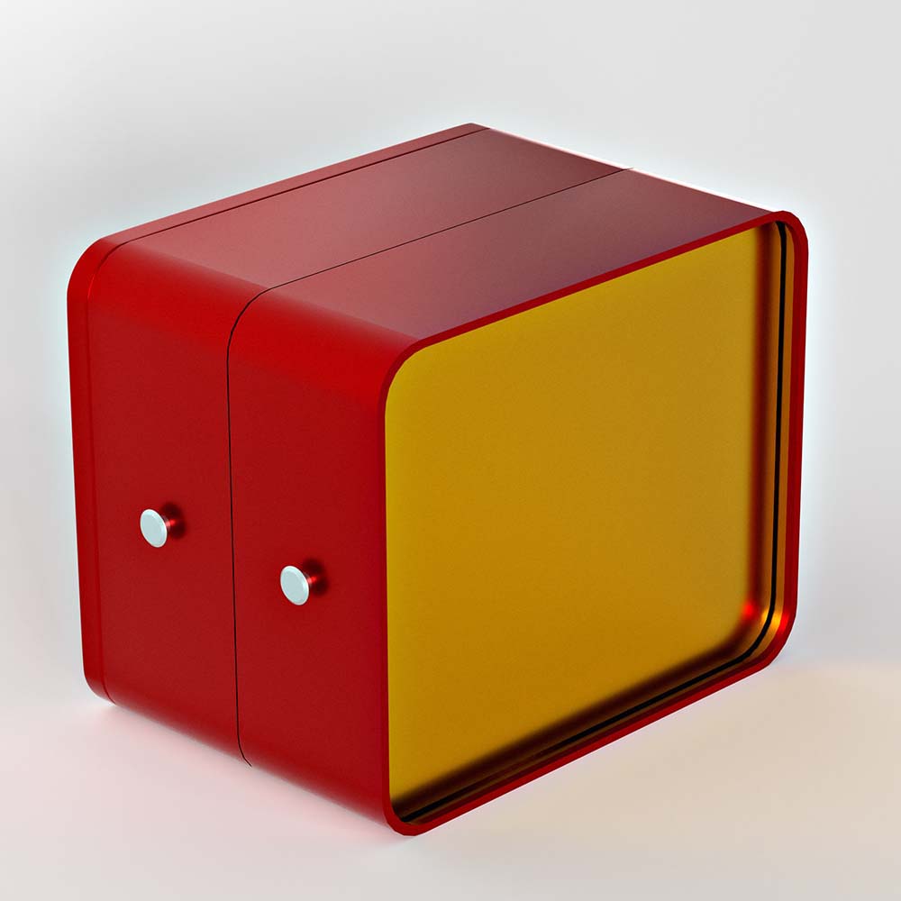 Elegant square cosmetic tin box with two compartments and metal knobs for a secure and stylish closure.