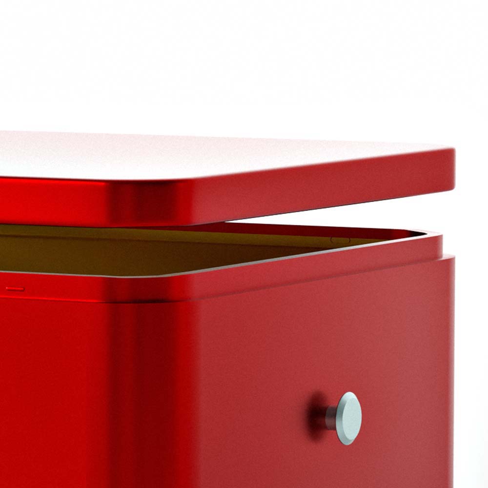 Modern square cosmetic tin box with two stacked compartments and metal knobs, perfect for storage.