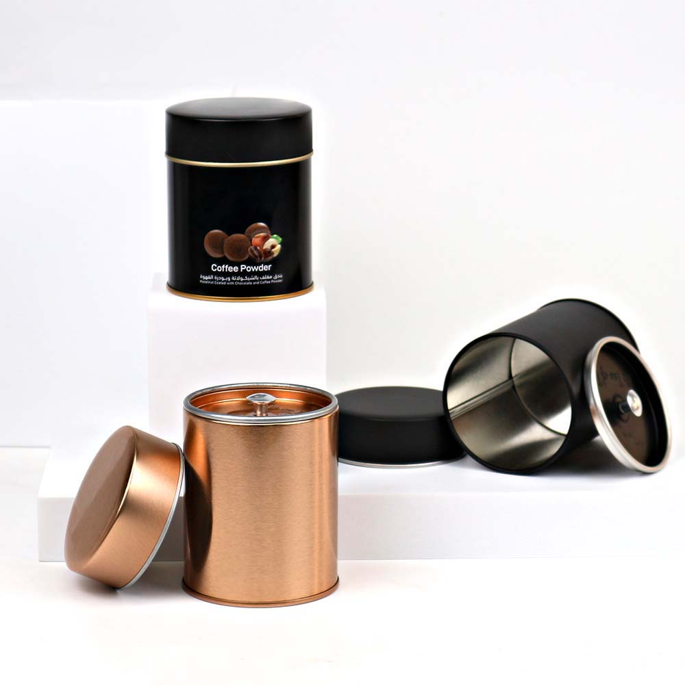 Printed round coffee storage container