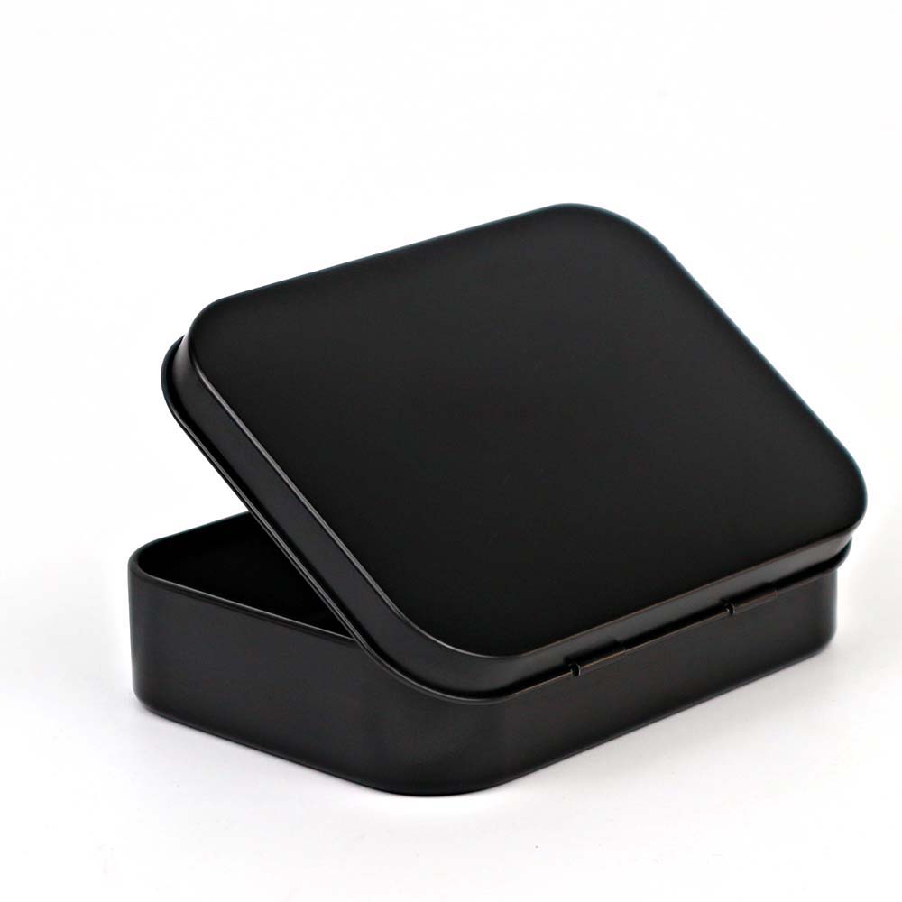 Black hinged metal tin packaging