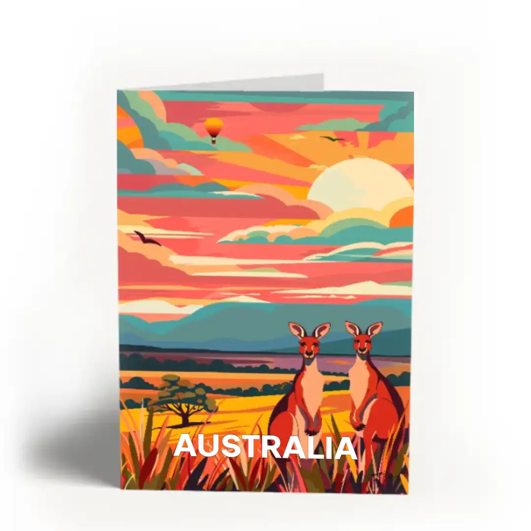 Greeting card Kangaroos in Australia