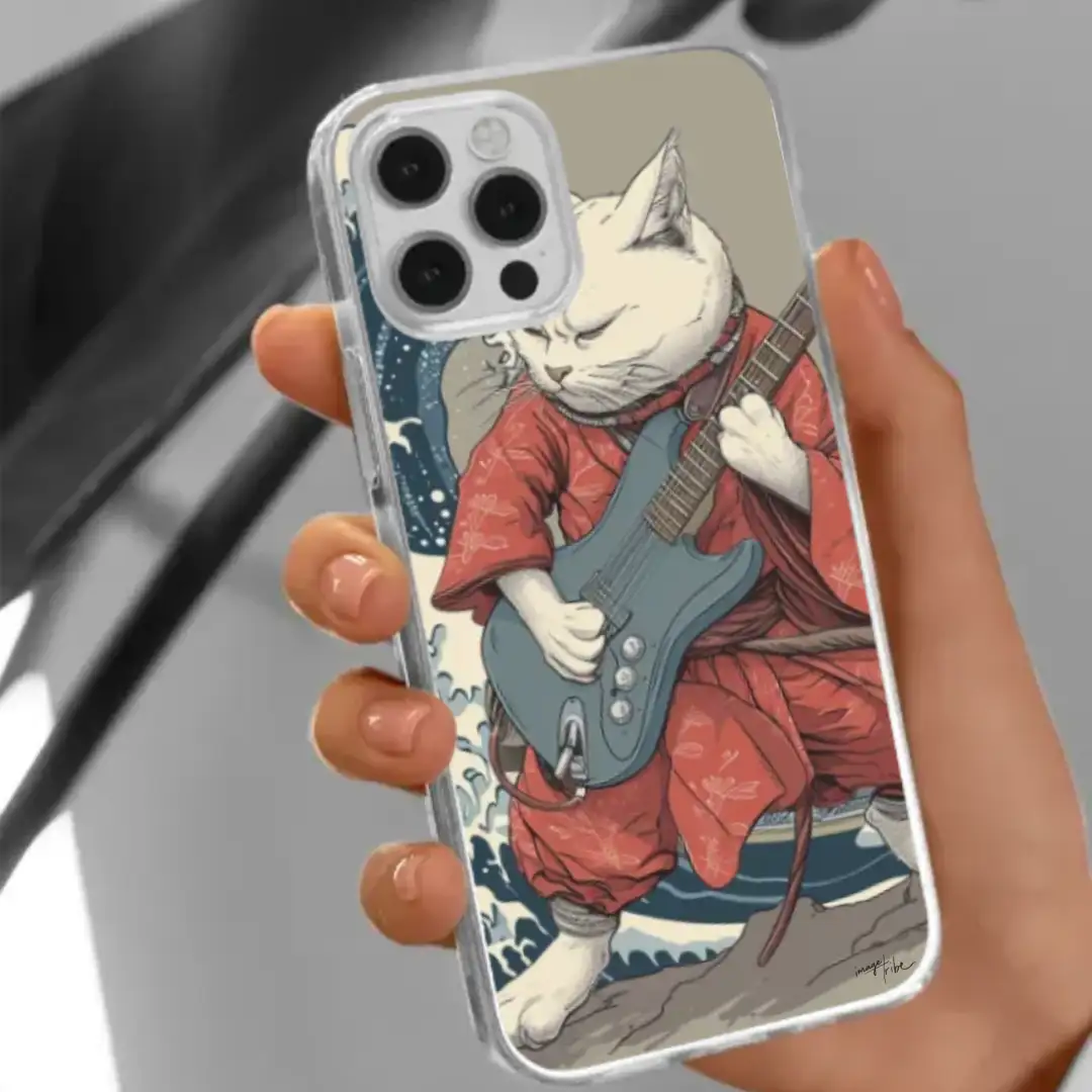 iPhone case Japanese cat playing guitar