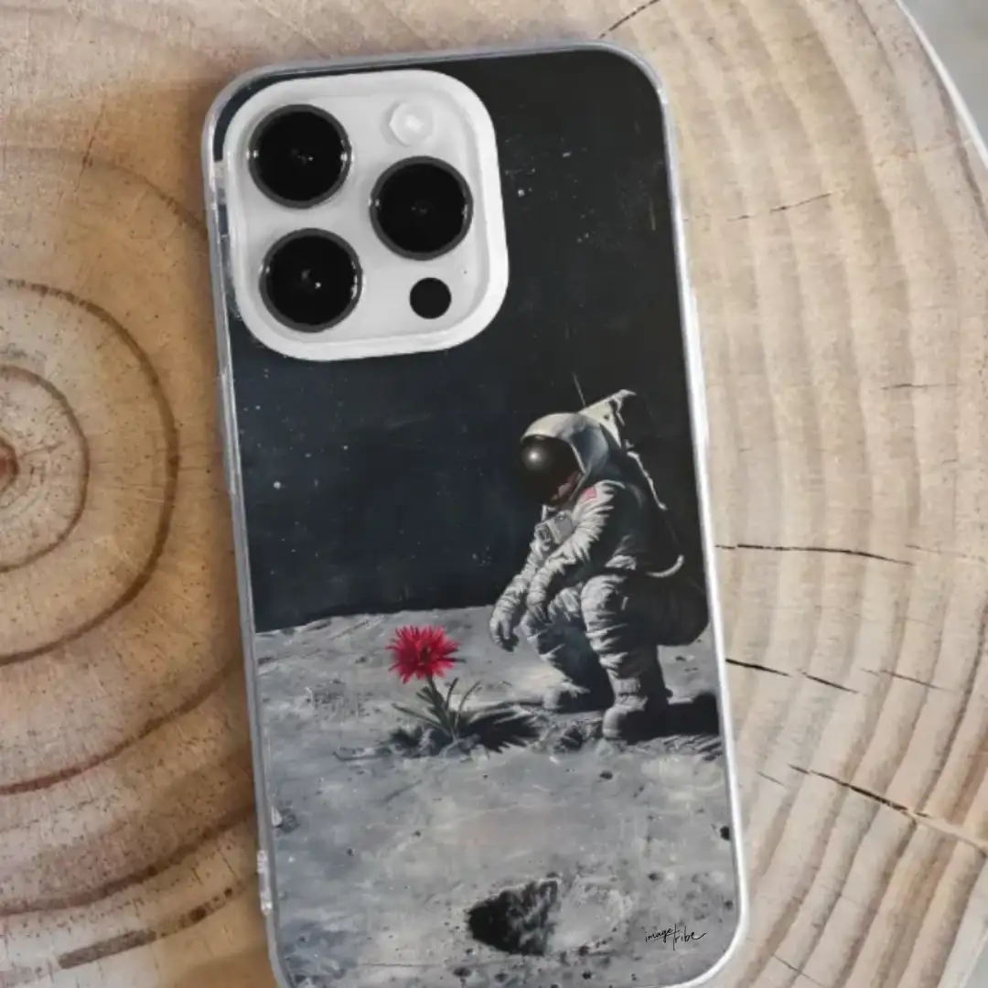 iPhone case cosmonaute planting a flower on the moon banksy