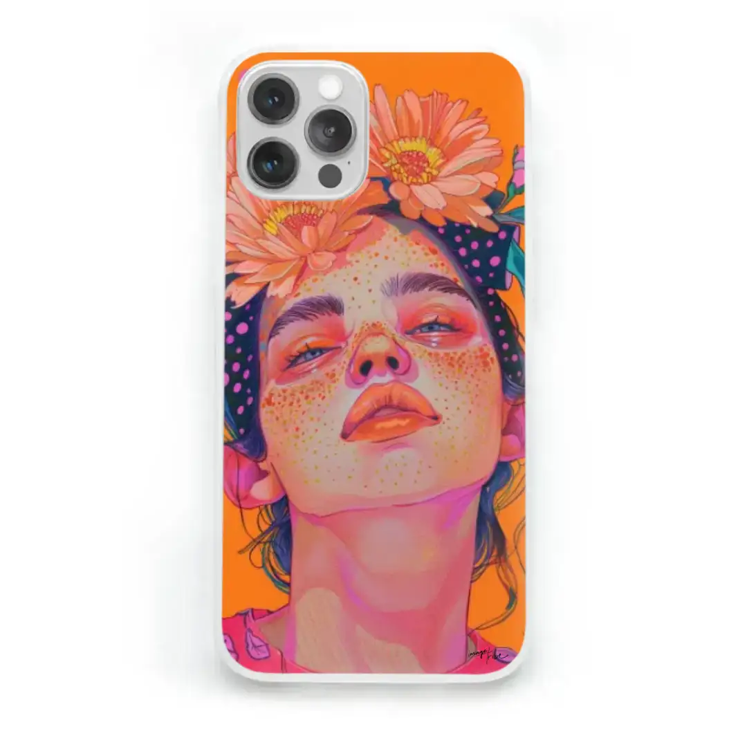 iPhone case girl with flowerr on her head