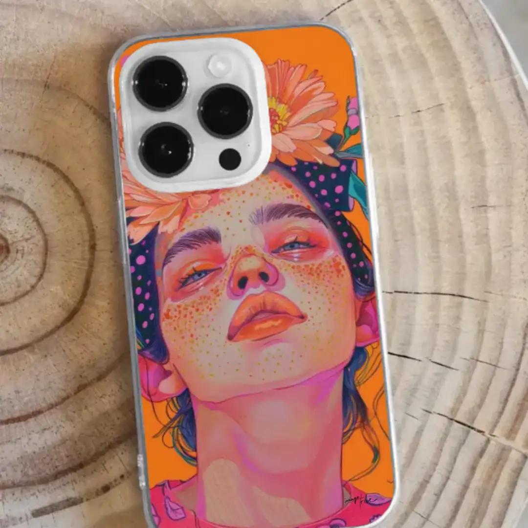 iPhone case girl with flowerr on her head