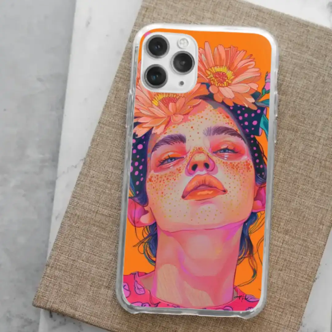 iPhone case girl with flowerr on her head