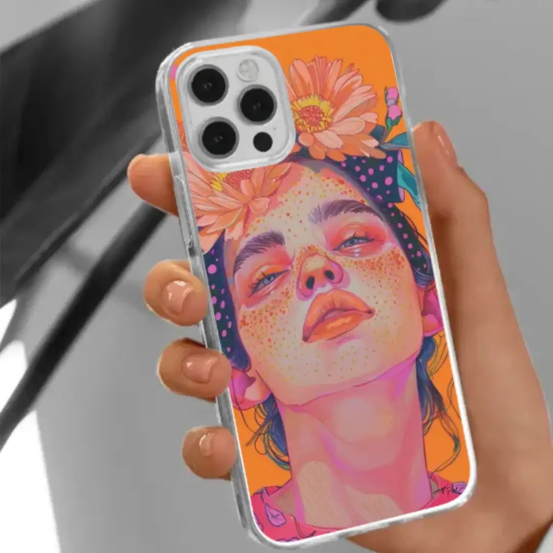 iPhone case girl with flowerr on her head