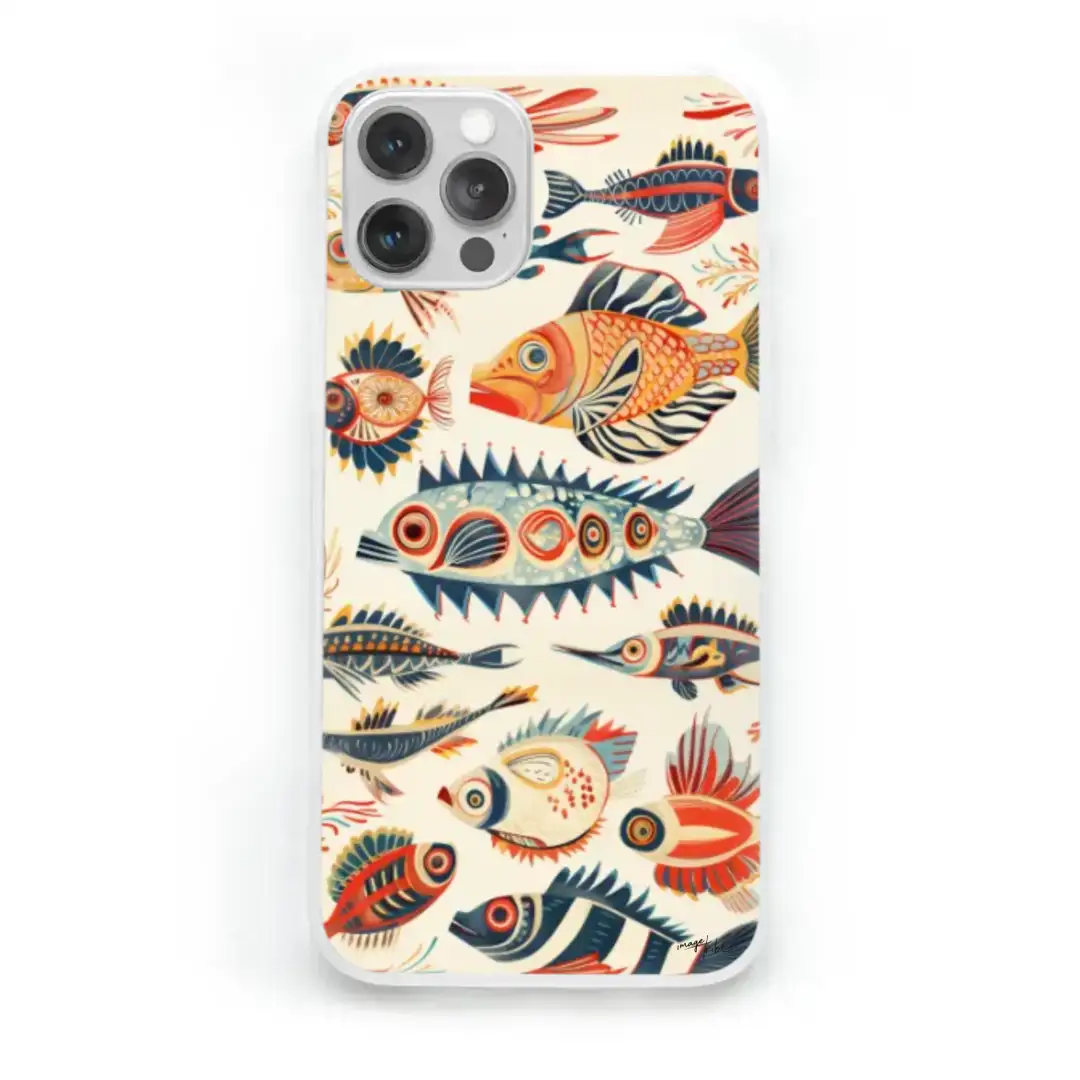 iPhone case fishes in the style of mathurin