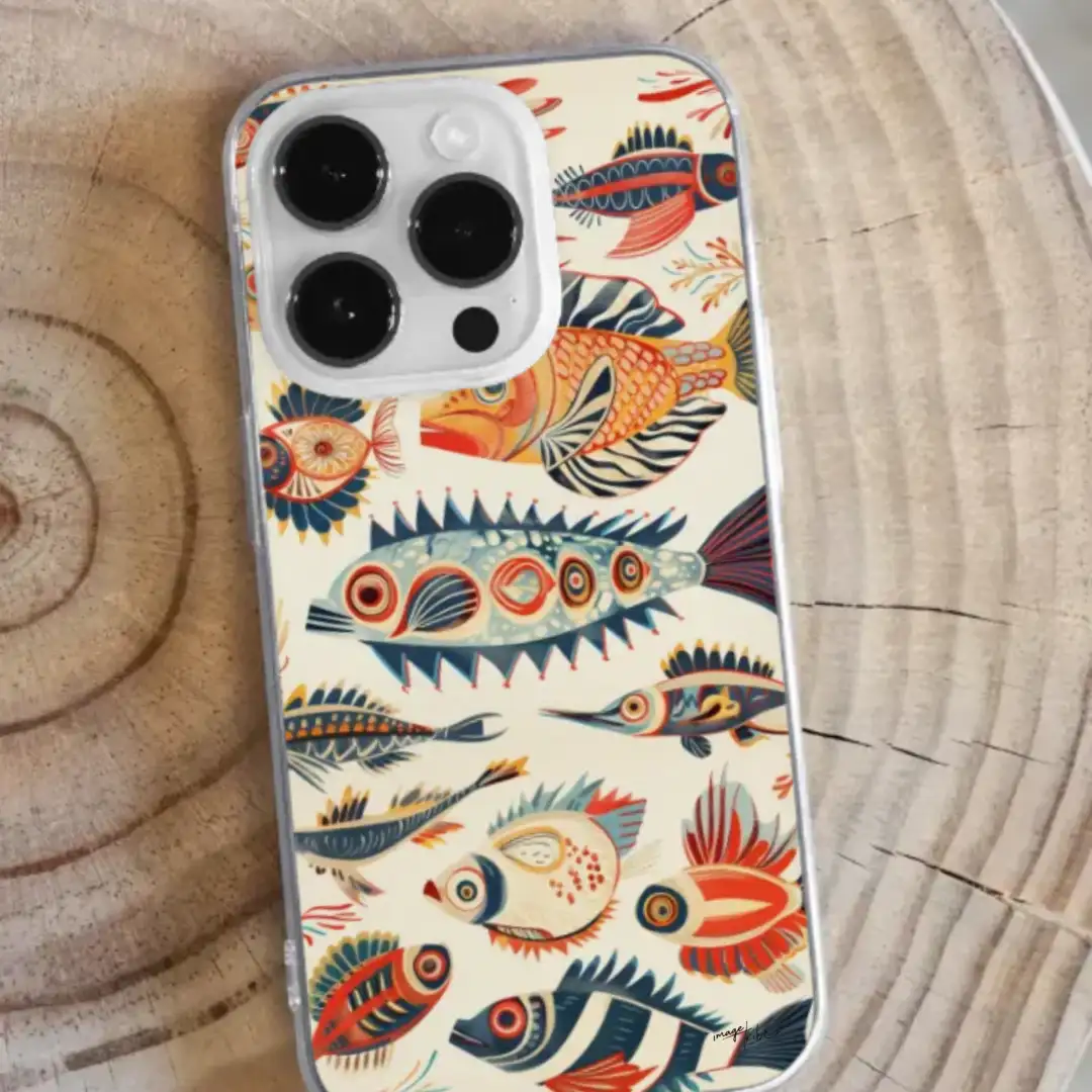 iPhone case fishes in the style of mathurin