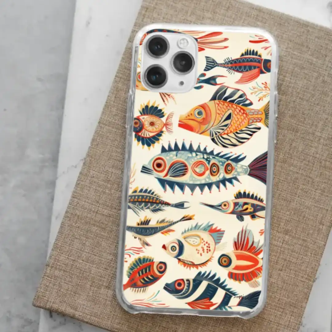 iPhone case fishes in the style of mathurin
