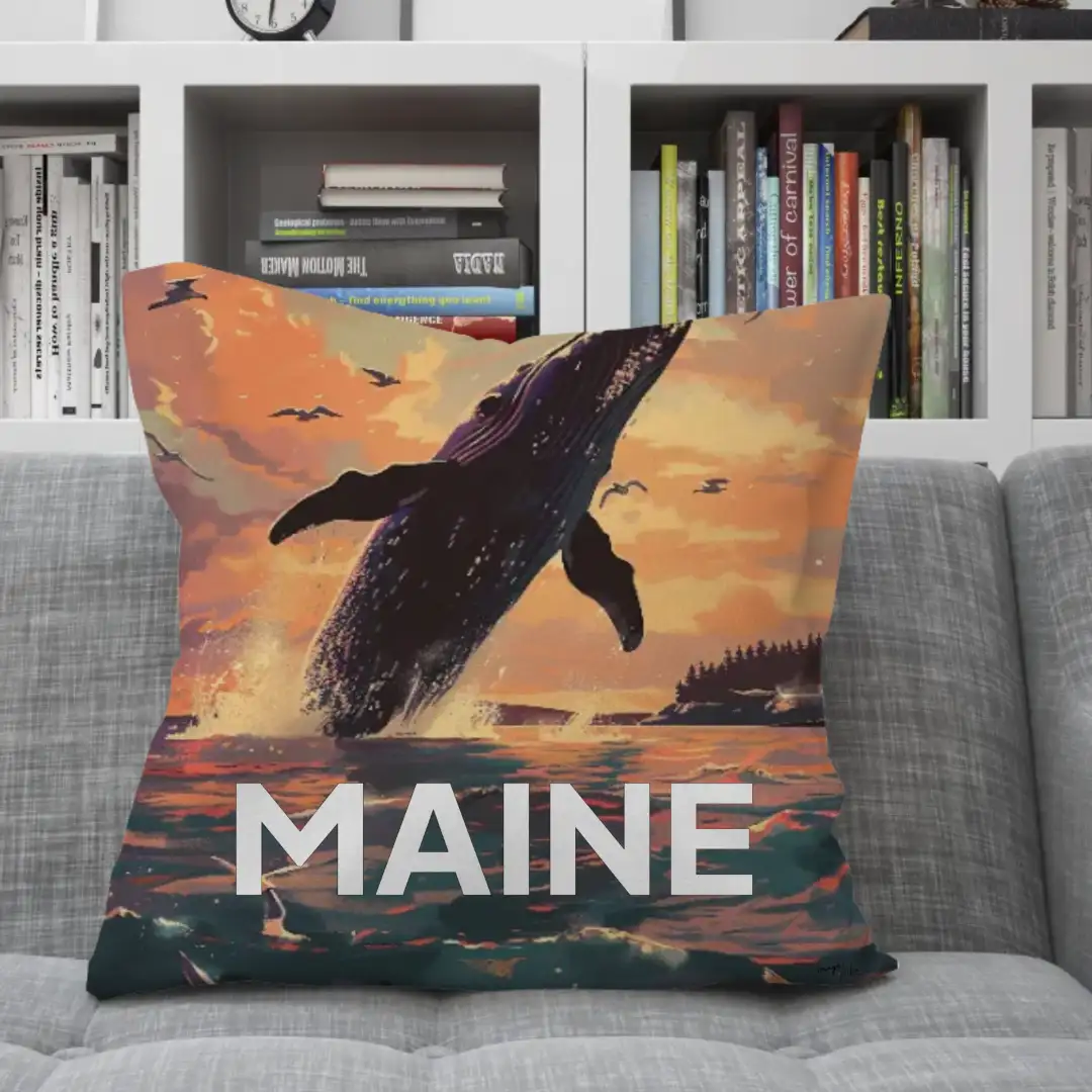 Pillow Maine poster of Whale
