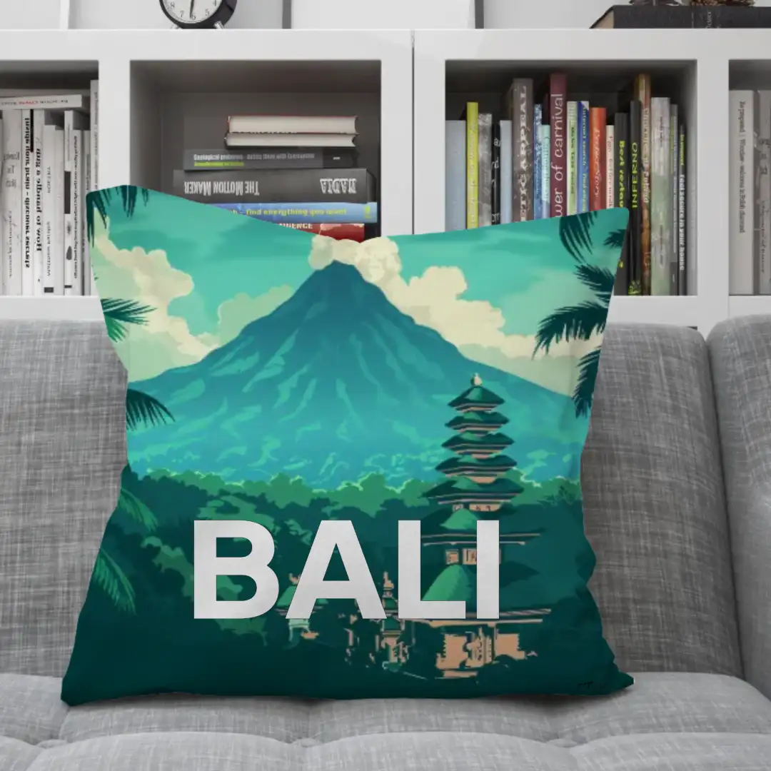 Pillow Art deco modern travel poster of Bali Indonesia 