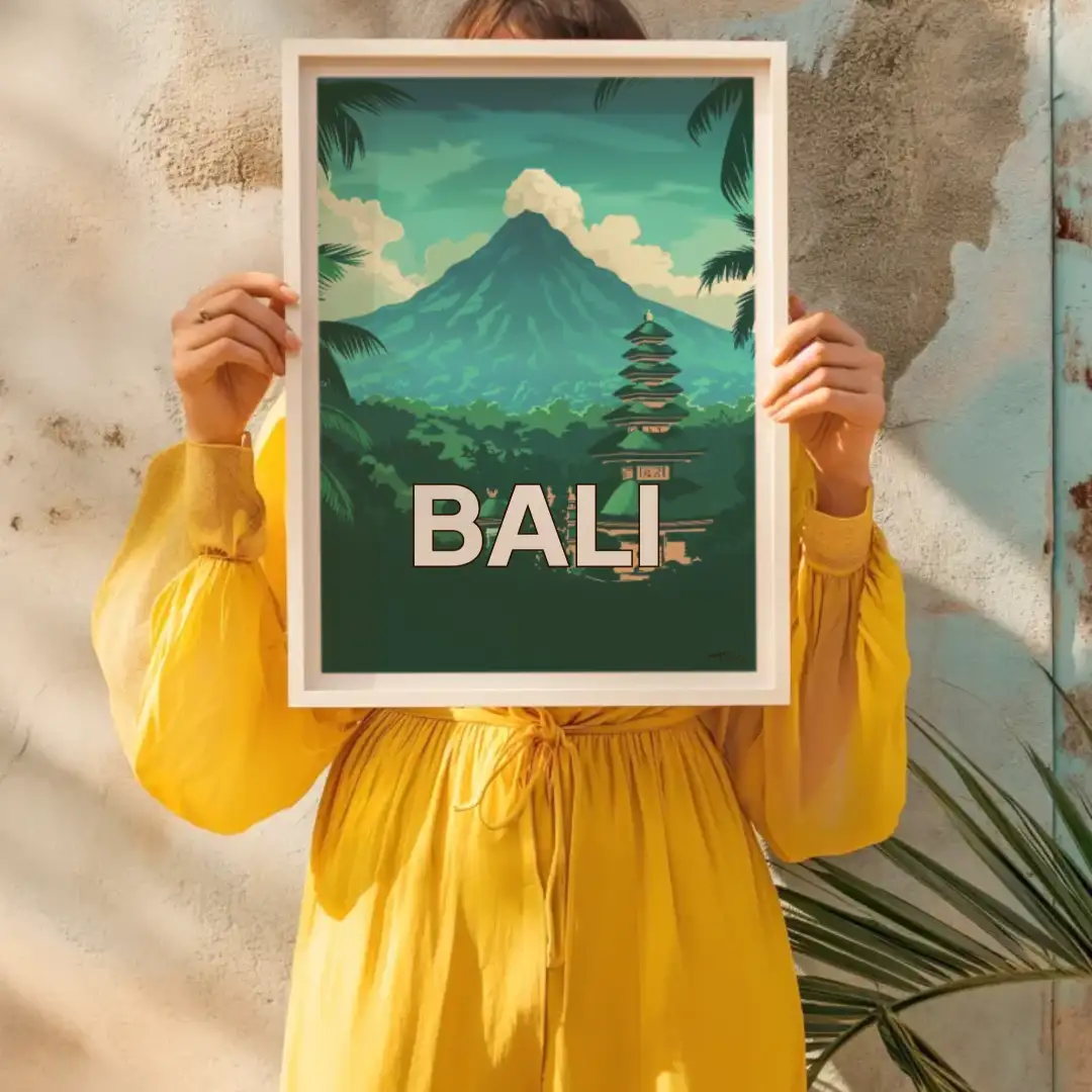 Poster Art deco modern travel poster of Bali Indonesia