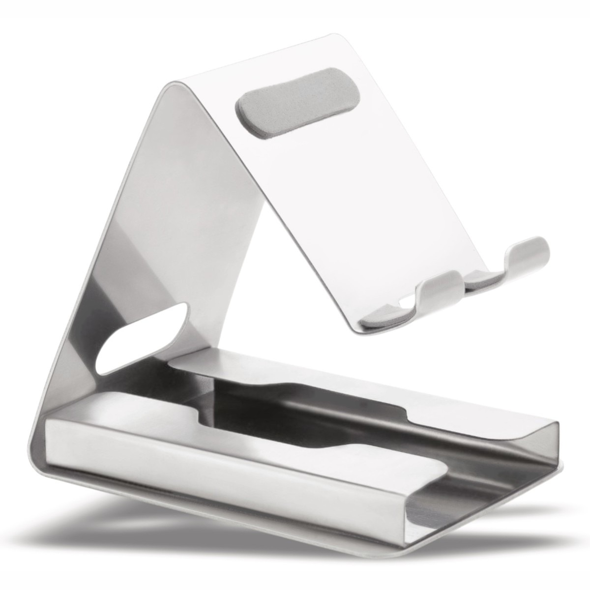 Metal Mobile Stand with Card Holder – Silver