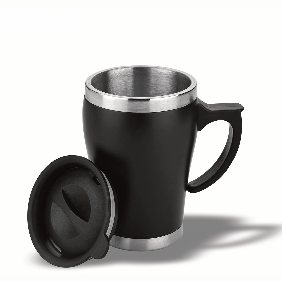 Steel Travel Mug with Lid & Handle – Black
