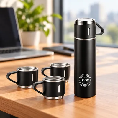 Stainless Steel Vacuum Flask Set with 3 Cup