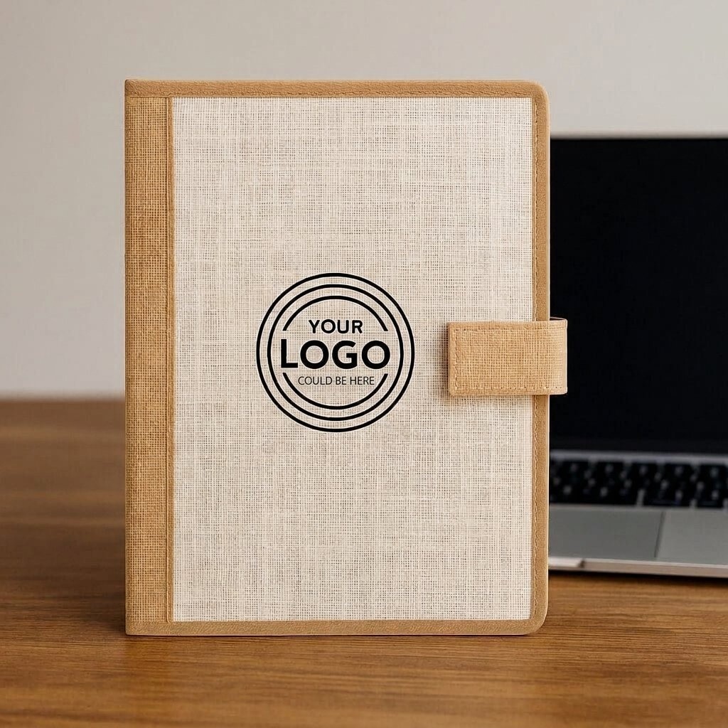 Eco-Friendly Soft-Bound Jute Folder with Strap Closure