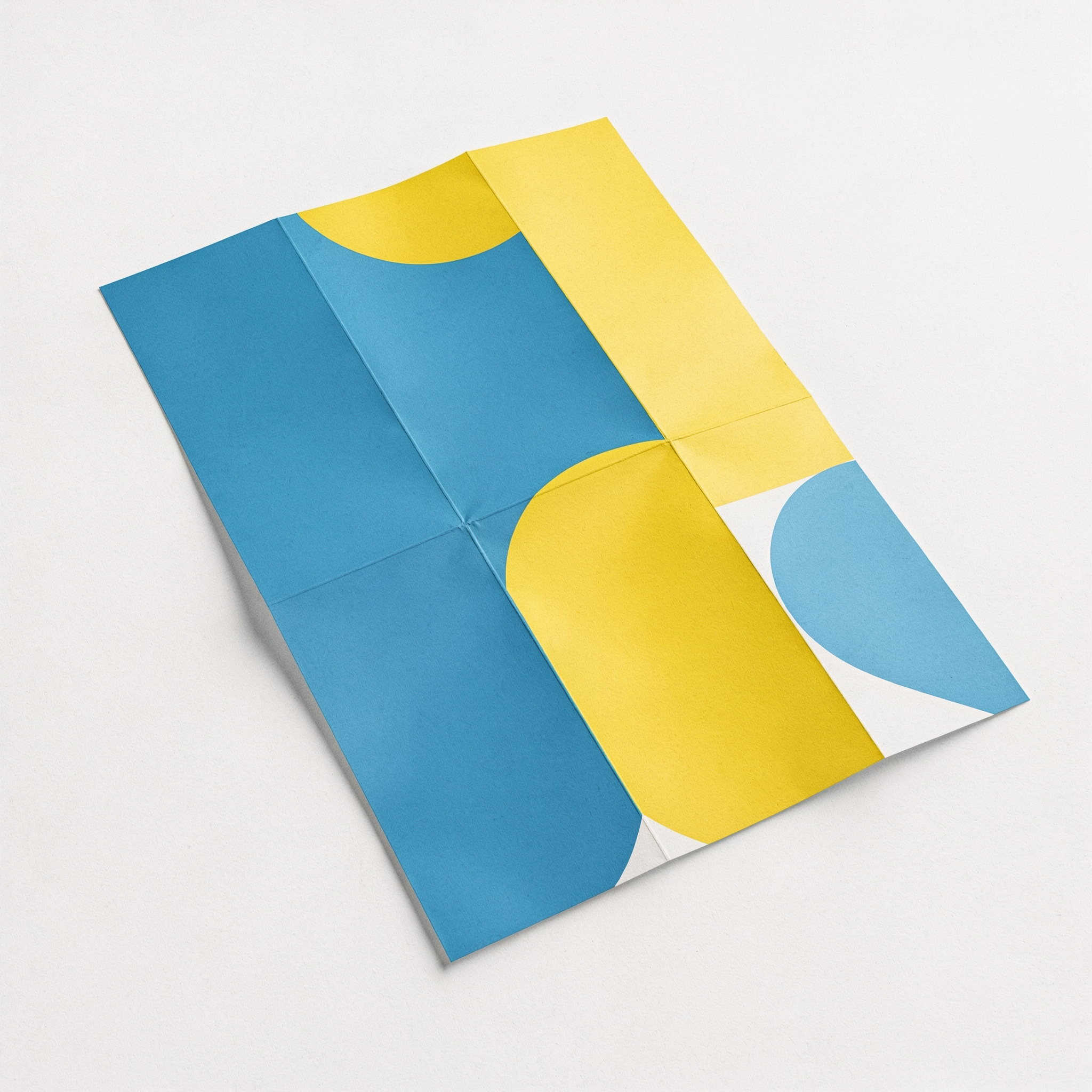 Photorealistic image of a folded A3 promotional leaflet with vibrant colors, crisp folds, and high-quality paper texture, ideal for marketing and advertising.