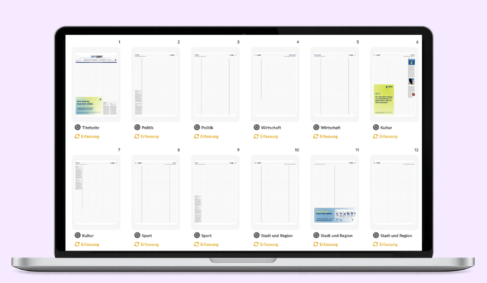 Empty page grids of the test edition
