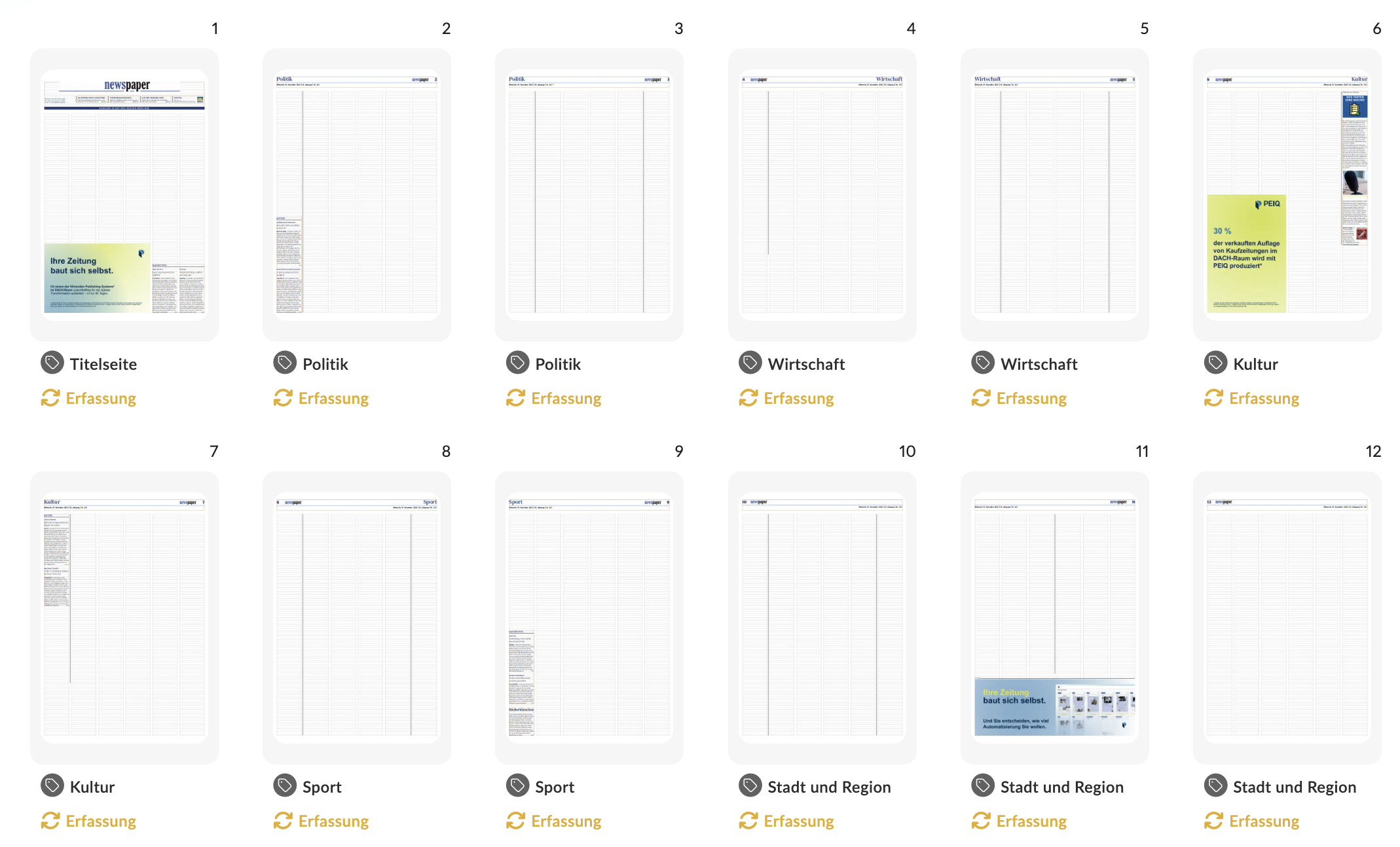 Empty page grids of the test edition