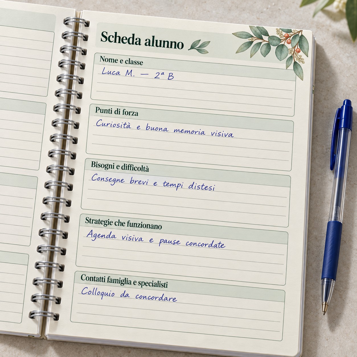 Agenda dell'Insegnante di Sostegno personalizzata A5 — 8