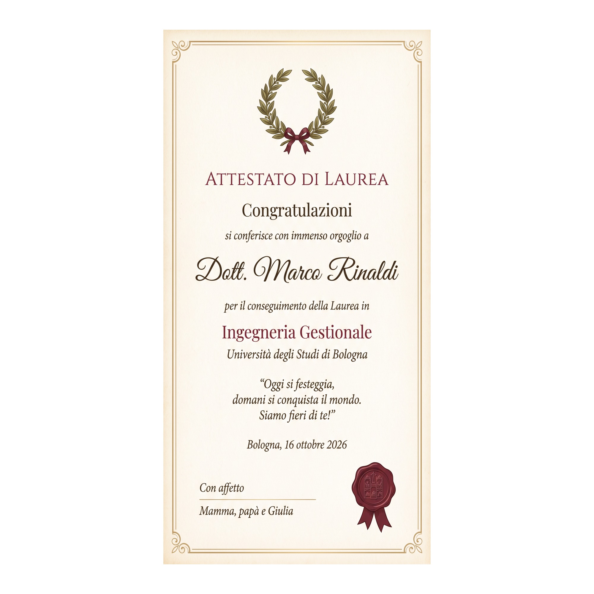 Biglietto di Laurea a Forma di Diploma con Busta Portasoldi — 2