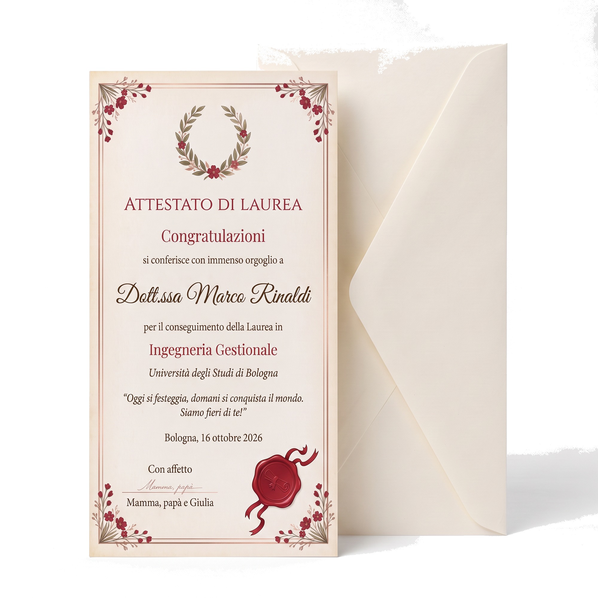 Dottoressa - Pergamena Rosso Laurea e Oro Rosa