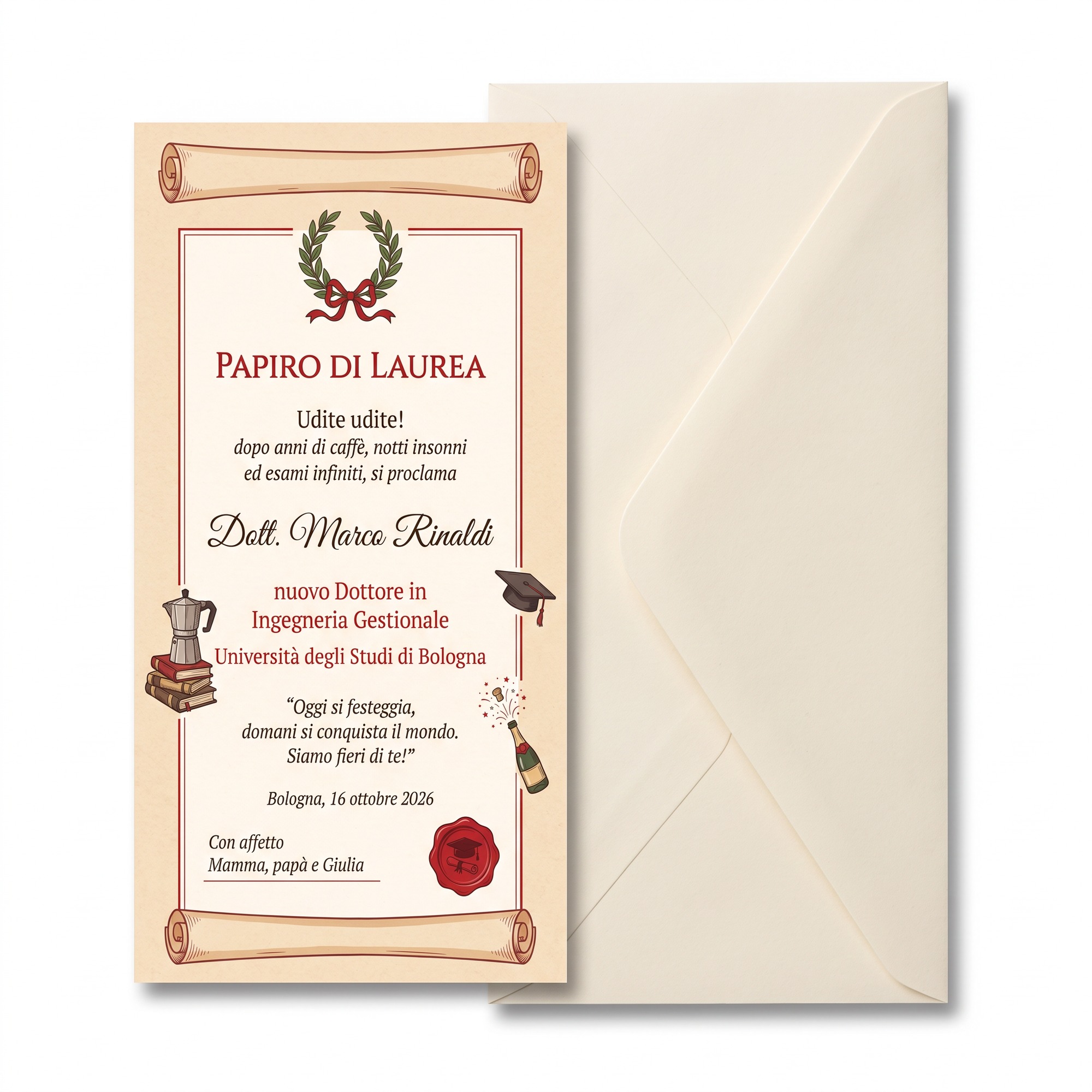 Papiro Goliardico - Rosso Laurea (Dottore o Dottoressa)