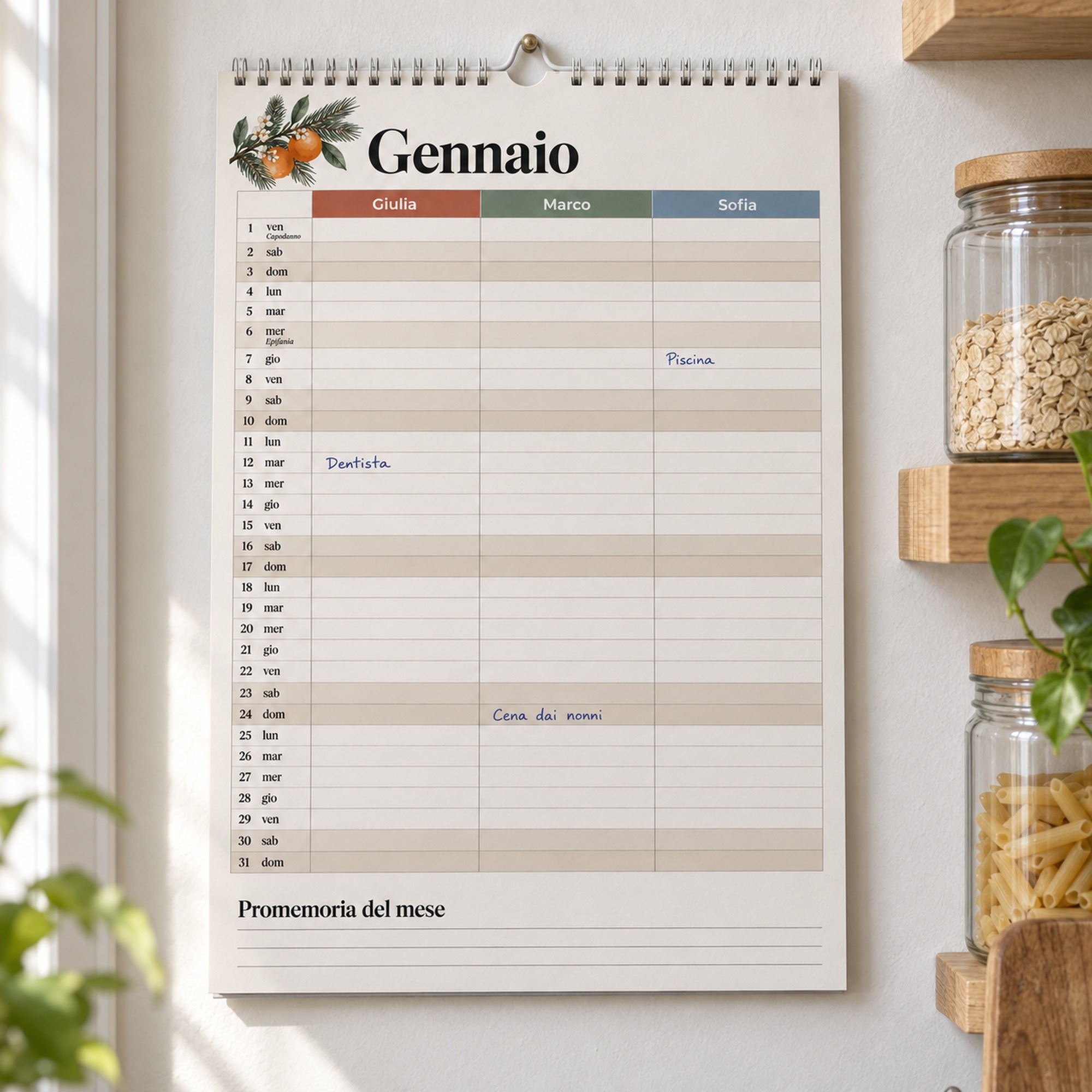 Calendario della Famiglia a Colonne da Parete, personalizzato con i nomi — 2