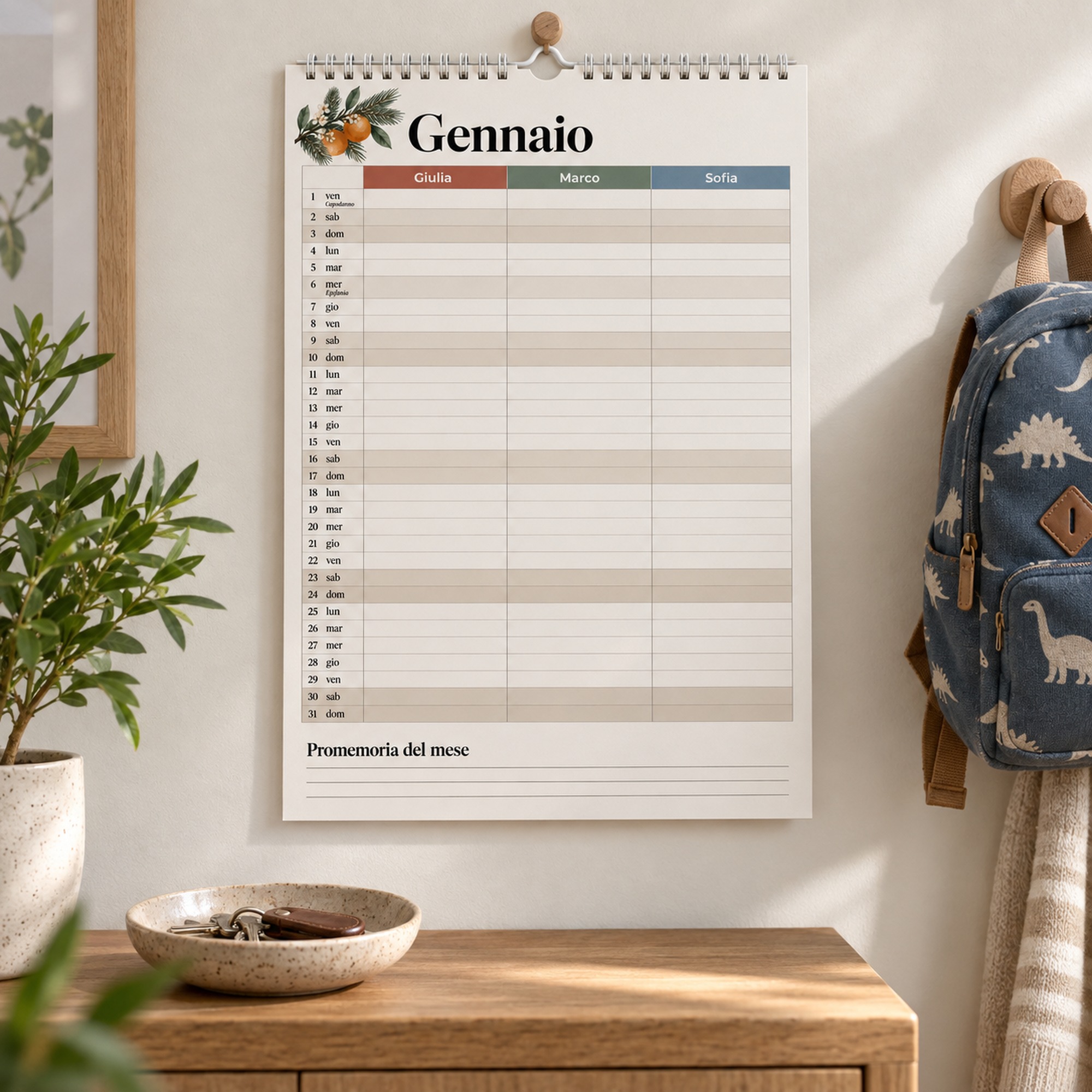Calendario della Famiglia a Colonne da Parete, personalizzato con i nomi — 3