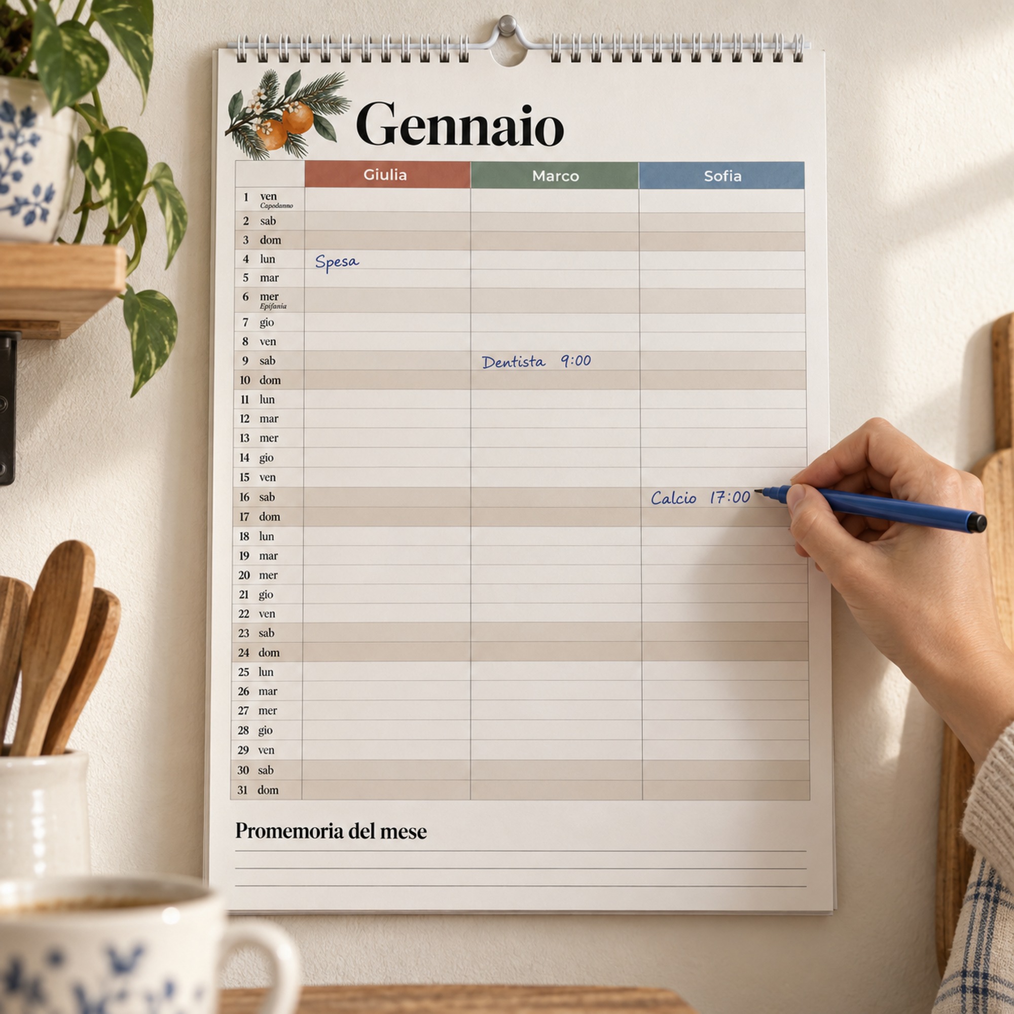 Calendario della Famiglia a Colonne da Parete, personalizzato con i nomi — 4