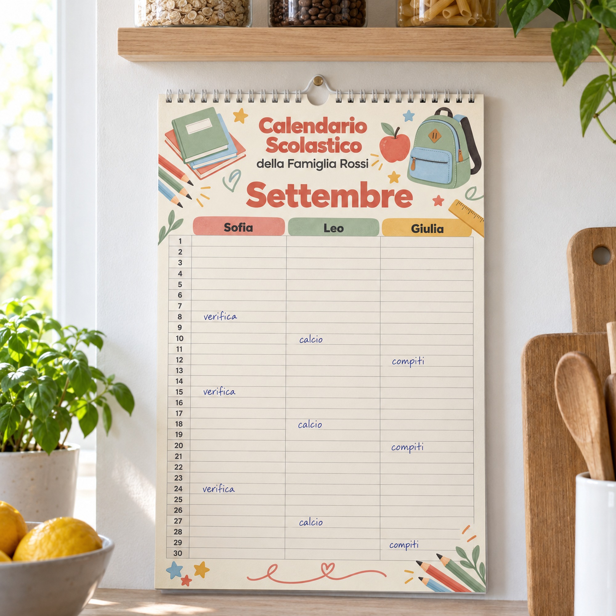 Calendario Scolastico da Muro Famiglia – colonne per ogni figlio — 2