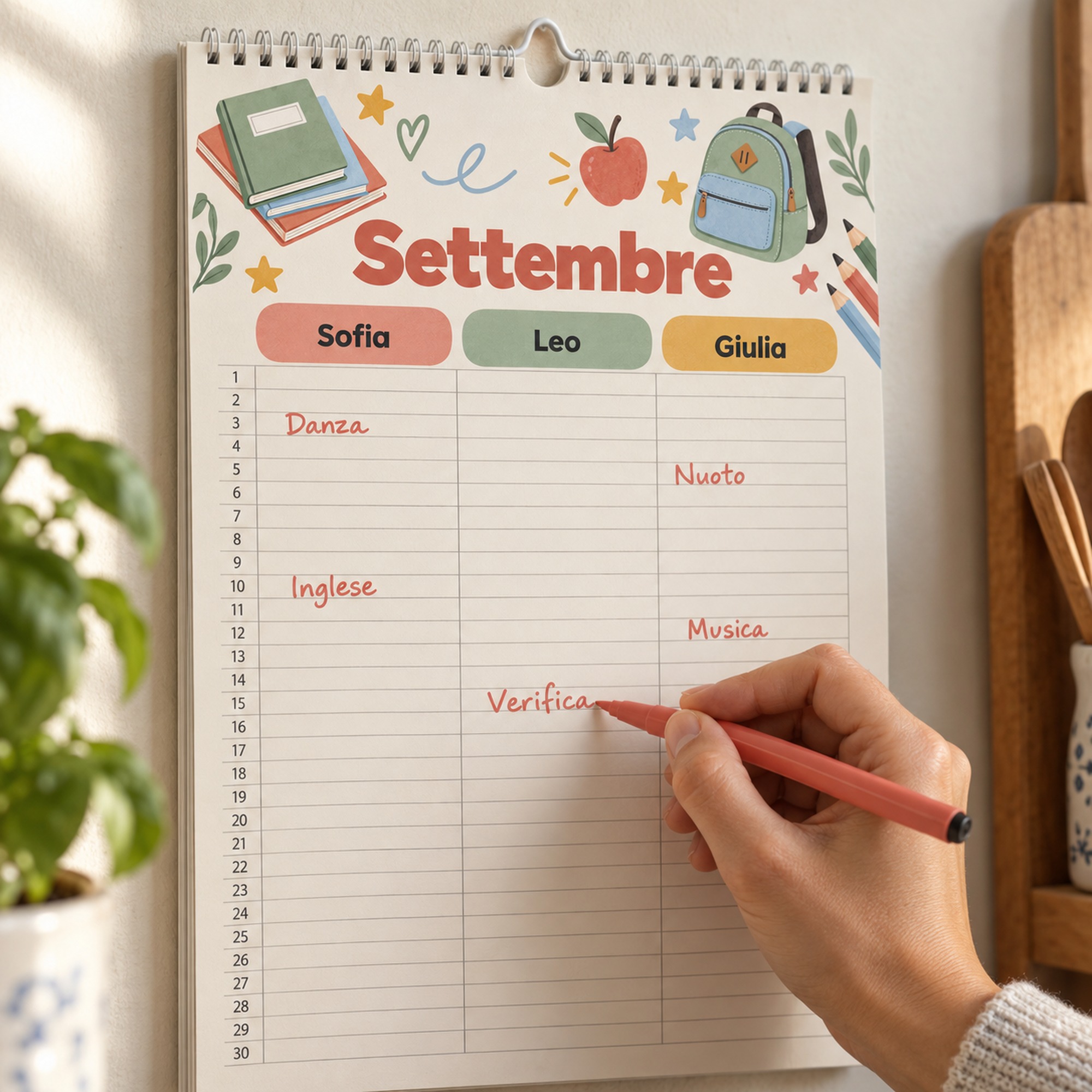 Calendario Scolastico da Muro Famiglia – colonne per ogni figlio — 4