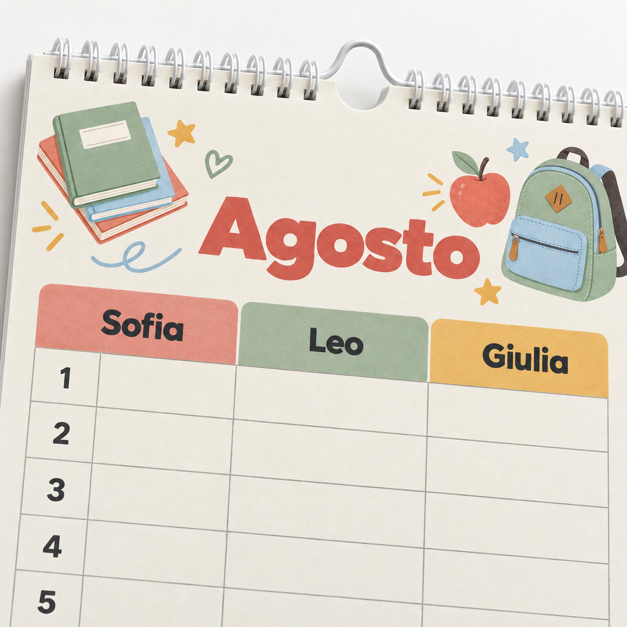 Calendario Scolastico da Muro Famiglia – colonne per ogni figlio — 6