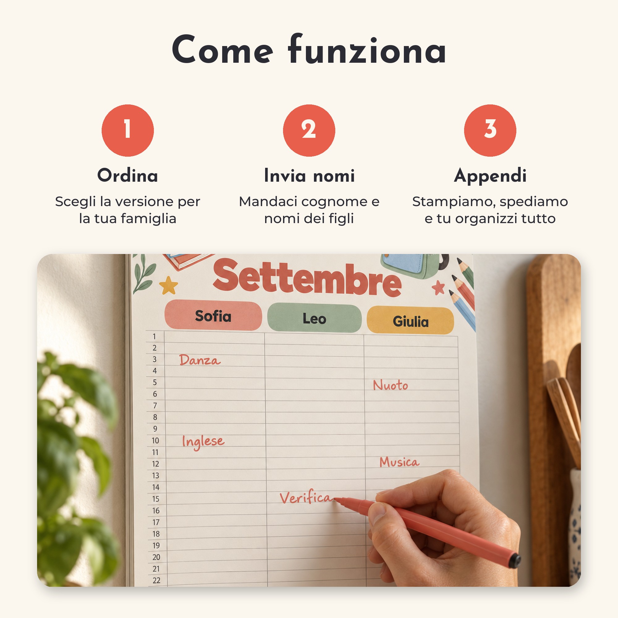 Calendario Scolastico da Muro Famiglia – colonne per ogni figlio — 7